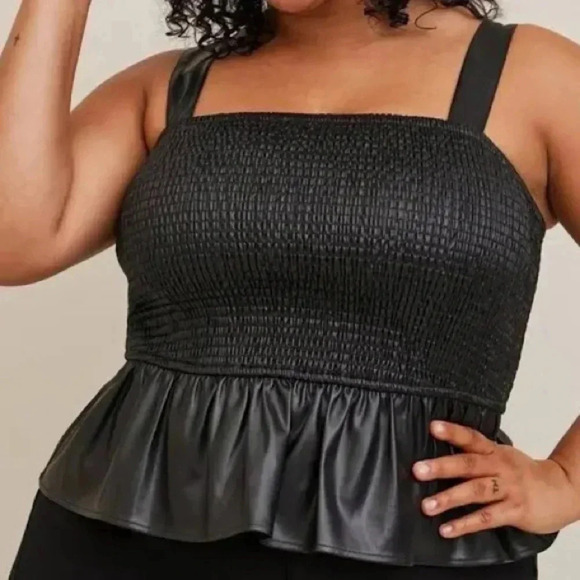 New nwt TORRID Peplum Faux Leather Smocked Top Black 1X tank top - Picture 1 of 6